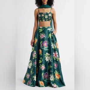 SANI Cai Floral Embroidered Lehenga with Bead Detail Dupatta L